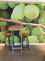 Steigerhouten statafel met 2 barkrukken, Ophalen, Gebruikt, In hoogte verstelbaar, 90 cm of meer