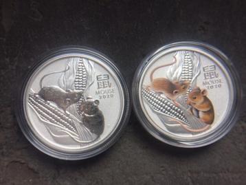 2020 Aus Lunar III - Mouse - setje 1/2 oz silver BU + Color beschikbaar voor biedingen