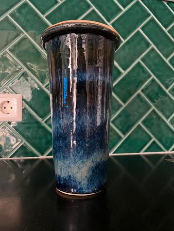 Vintage aardewerk geglazuurde vaas blauw