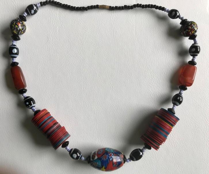 Vintage Afrikaanse? ketting + grote Murano millefiori kraal!, Sieraden, Tassen en Uiterlijk, Kettingen, Zo goed als nieuw, Overige materialen