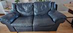 Natuzzi donker blauw leren bank., Gebruikt, Tweepersoons, Ophalen of Verzenden, Rechte bank