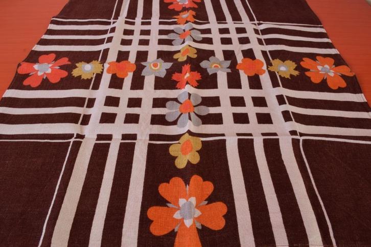 Retro vintage linnen jaren 70 tafelkleed - Funky bloemdessin, Huis en Inrichting, Keuken | Textiel, Zo goed als nieuw, Tafelkleed of Tafelzeil