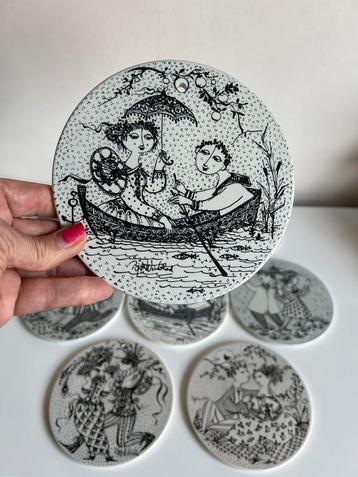 13 Vintage Deens Björn Wiinblad Wandbord Lovers Maanden 60s beschikbaar voor biedingen