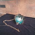 Vintage - Hanglamp - Plafondlamp - Blauw Glas - IJzer, Huis en Inrichting, Lampen | Hanglampen, Gebruikt, Ophalen of Verzenden