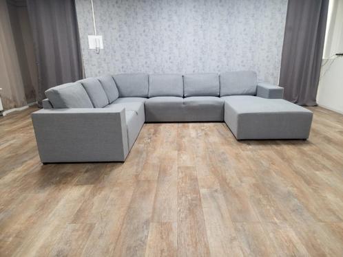 Mooi Groot Grijs U Bankstel, Huis en Inrichting, Banken | Bankstellen, Zo goed als nieuw, Hoekbank, Vierpersoons of meer, 300 cm of meer