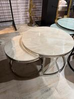 salontafel set van echt marmer zilverkleurig frame (2-delig, Ophalen of Verzenden, Rond, 50 tot 100 cm, Minder dan 50 cm