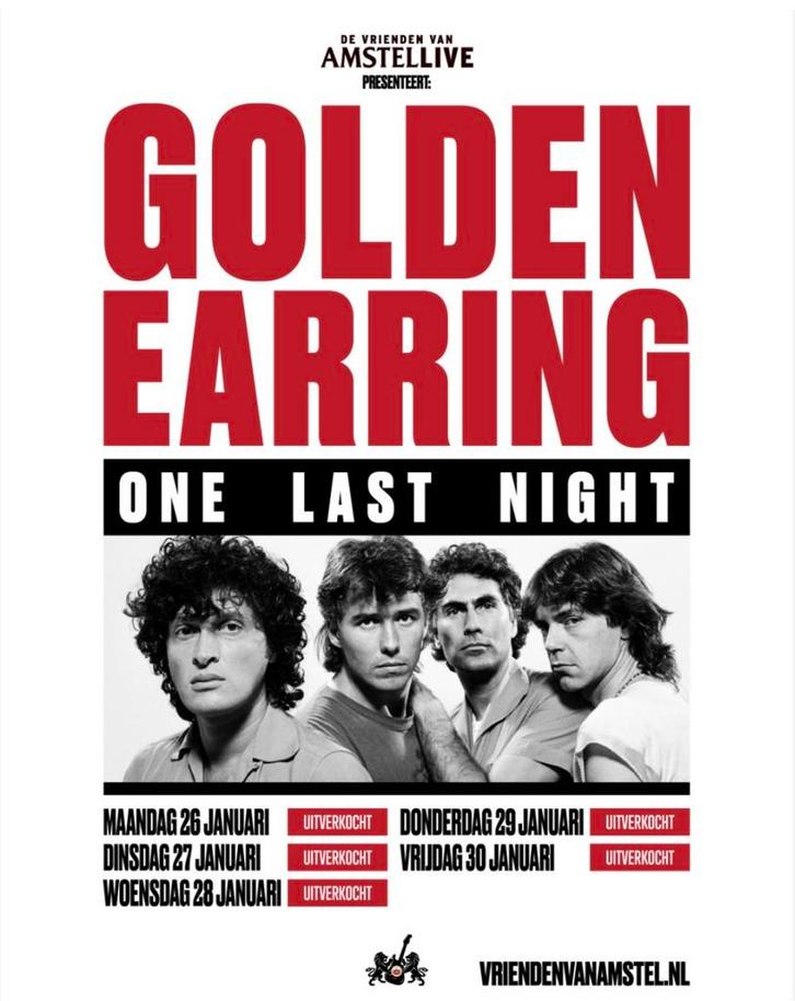 2 kaartjes 26 januari 2026 Golden Earring Ahoy Rotterdam, Tickets en Kaartjes, Concerten | Pop, Drie personen of meer, Januari