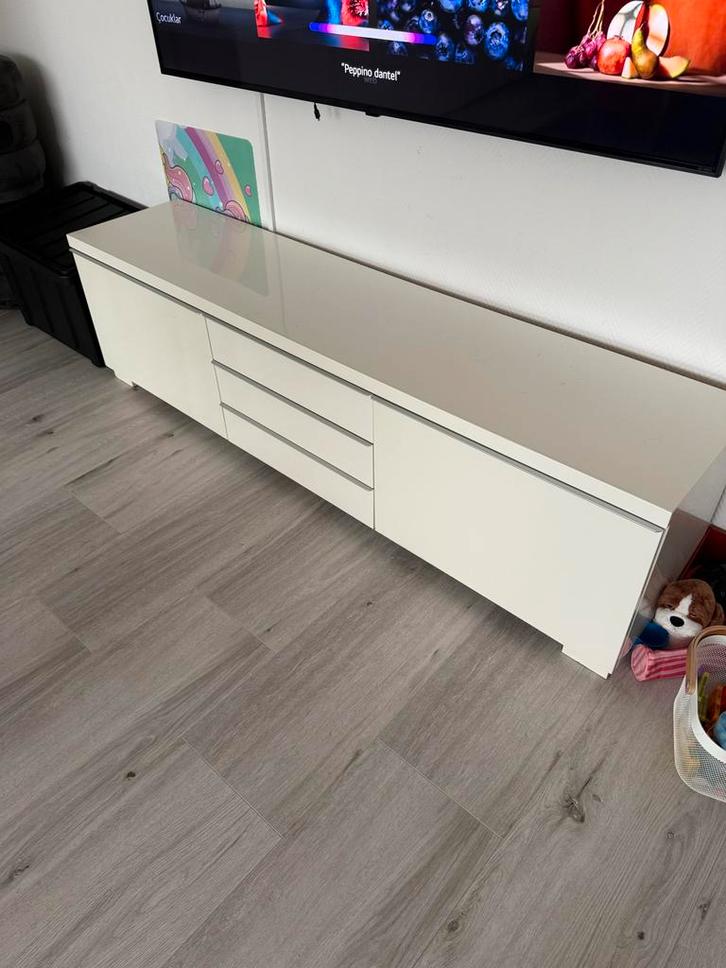 Hoogglans Wit TV Meubel, Huis en Inrichting, Kasten | Televisiemeubels, Gebruikt, Minder dan 100 cm, 150 tot 200 cm, 25 tot 50 cm