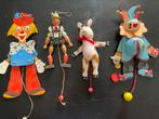 4 houten trekpoppen Pinokkio-varken-clown-harlekijn, Ophalen of Verzenden, Zo goed als nieuw
