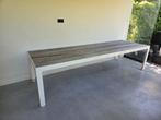 Zeer mooie wit gepoedercoat stalen tuintafel te koop!, Ophalen, Gebruikt, Rechthoekig, Hout