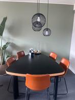 5 cognac leren industriele eetkamerstoelen, Huis en Inrichting, Tafels | Eettafels, Ophalen, Gebruikt, Rechthoekig, 50 tot 100 cm