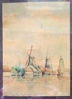 Aquarel Tekening Molen Veerdijk Wormer Wormerveer Zaanstreek, Gebruikt, Ophalen of Verzenden, Gebouw, Voor 1940