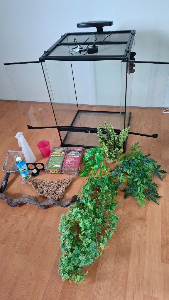 Exo Terra glasterrarium 45x45x60 met hittelamp, thermostaat, Dieren en Toebehoren, Reptielen en Amfibieën | Toebehoren, Gebruikt