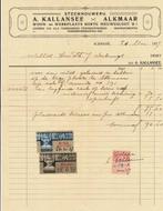 Declaratie van: A.Kallansee, Alkm met 10c Fiscaalzegel 1937, Ophalen of Verzenden, Overige typen