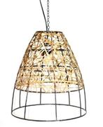 Duurzame hanglamp metaal en leer uit India 36.5x36.5x42cm, Ophalen of Verzenden, Nieuw, Metaal, Minder dan 50 cm