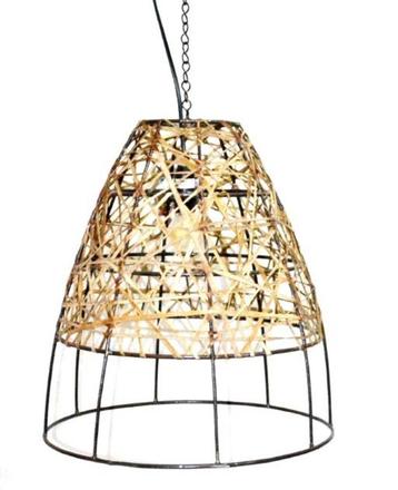 Duurzame hanglamp metaal en leer uit India 36.5x36.5x42cm beschikbaar voor biedingen
