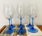 6x vintage rode wijnglazen lichtblauwe steel, Ophalen of Verzenden, Gebruikt, Overige typen