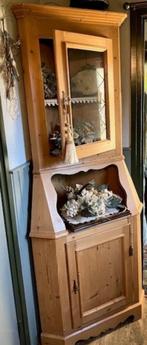 Prachtige grenen hoekkast met glazen deur, Antiek en Kunst, Antiek | Meubels | Kasten, Ophalen of Verzenden