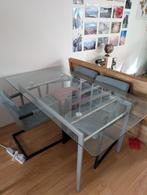 Glazen eettafel, Huis en Inrichting, Tafels | Eettafels, Ophalen, Gebruikt, Glas / metaal / moderne stijl, 50 tot 100 cm