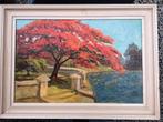Schilderij met Rode Boom, Antiek en Kunst, Ophalen of Verzenden