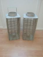 2 x Bamboe lantaarn met glazen kaarsenhouders. Hoogte 60 cm, Ophalen, Overige materialen, Zo goed als nieuw, 25 tot 75 discs