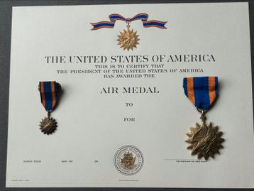 Medaille US Air Medal: Certificaat, Groot model & Miniatuur  beschikbaar voor biedingen