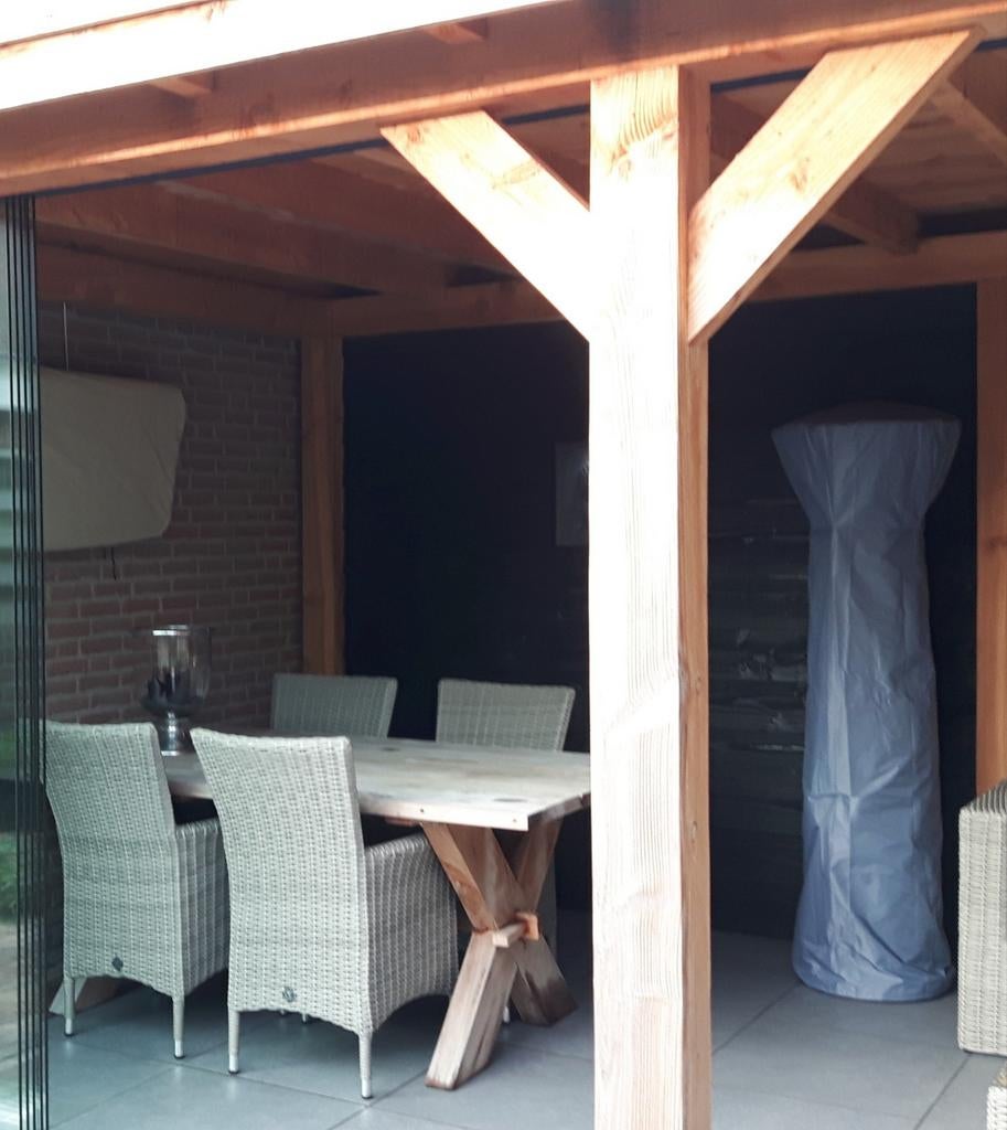 Massief houten tuintafel met 4 stoelen, Tuin en Terras, Tuintafels, Ophalen, Gebruikt, Rechthoekig, Hout