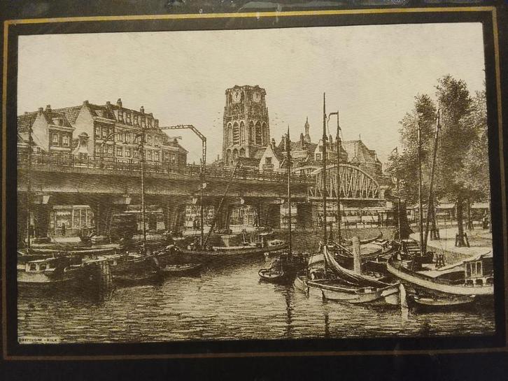 Antieke ets  De Kolk Rotterdam - Historisch Stadsgezicht, Antiek en Kunst, Kunst | Etsen en Gravures, Verzenden