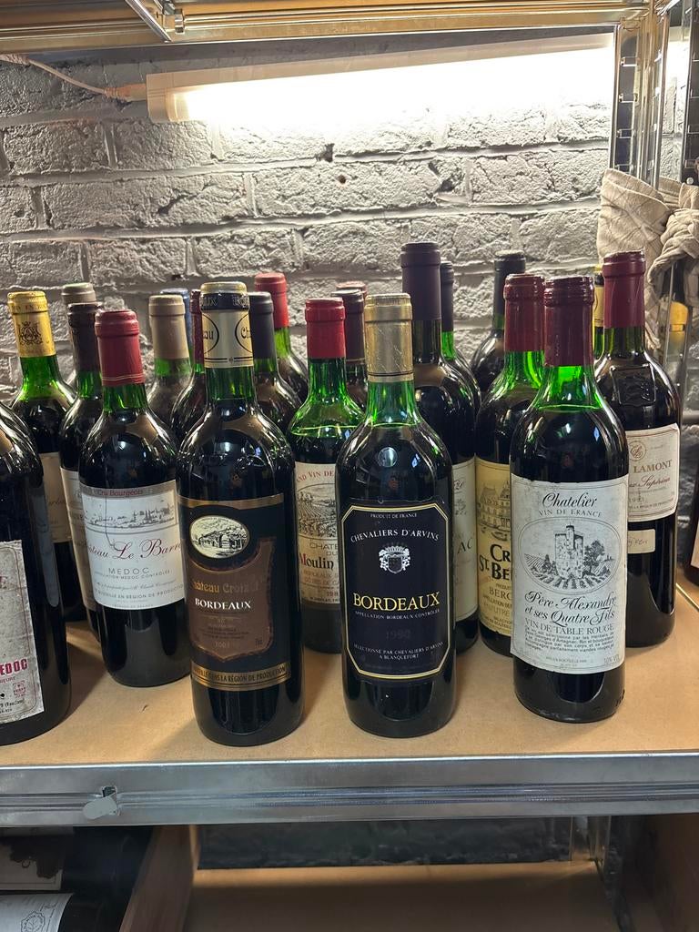 Collectie 25 flessen Bordeaux Rode Wijn - Diverse Jaargangen, Frankrijk, Ophalen of Verzenden, Zo goed als nieuw, Rode wijn