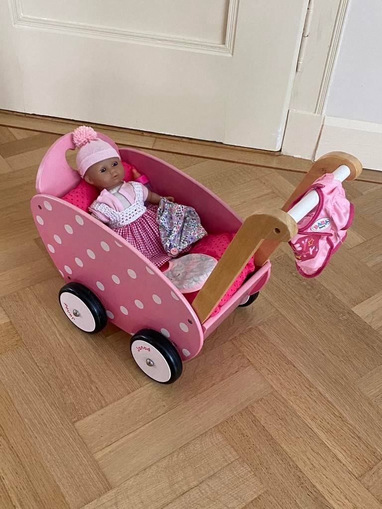 Houten poppenwagen, Ophalen, Zo goed als nieuw, Babypop