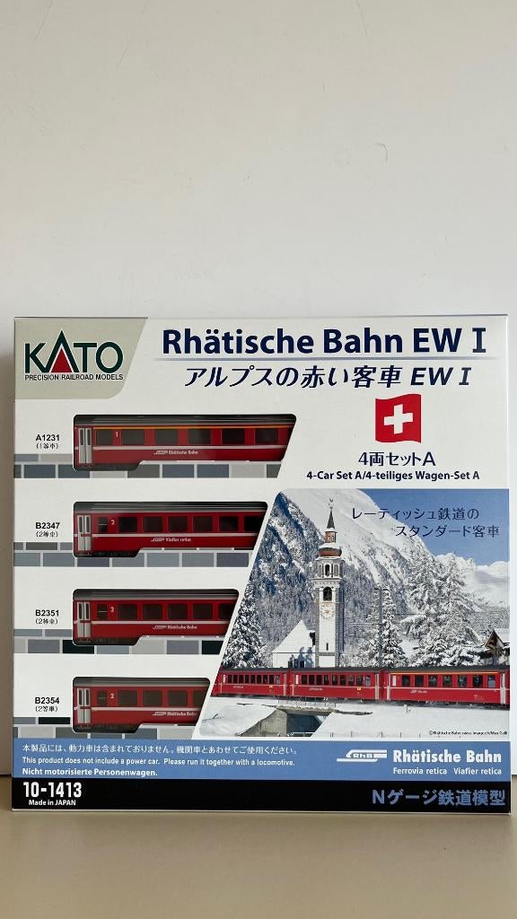 Kato 10-1413 Rhb Rijtuigenset (4 Rijtuigen) Nieuw in doos, Overige merken, Gelijkstroom, Ophalen of Verzenden, Nieuw
