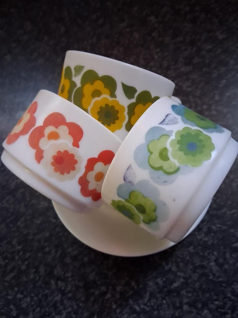 Kop en schotels arcopal jaren 70 lotus, Ophalen, Glas, Overige stijlen, Kop(pen) en/of Schotel(s)