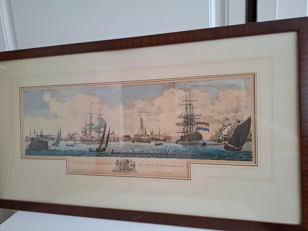 Gravure ets De haven van Amsterdam, Antiek en Kunst, Ophalen of Verzenden