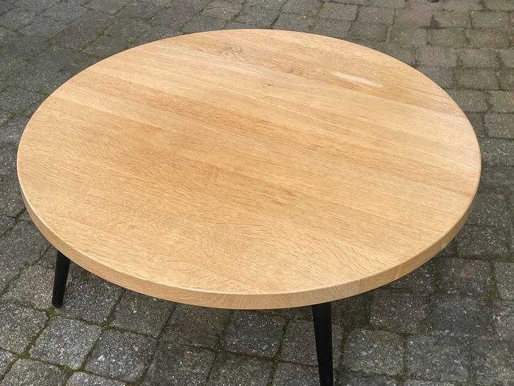 Eiken ronde salontafels, Huis en Inrichting, Tafels | Salontafels, Gebruikt, Minder dan 50 cm, 50 tot 100 cm, Rond, Ophalen