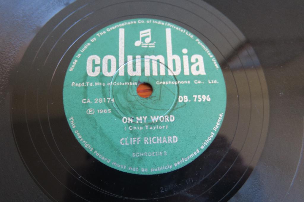 Cliff Richard On my word 78rpm 1965 78toeren grammofoonplaat, Ophalen of Verzenden, 1960 - 1969, Gebruikt, 10 inch