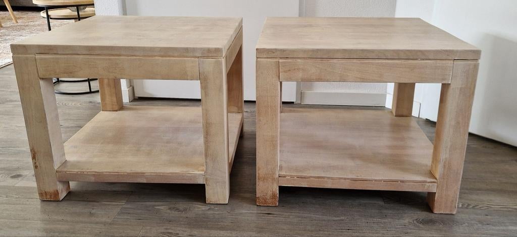 2 Salontafels teak, Ophalen, Gebruikt, 45 tot 65 cm, Minder dan 55 cm