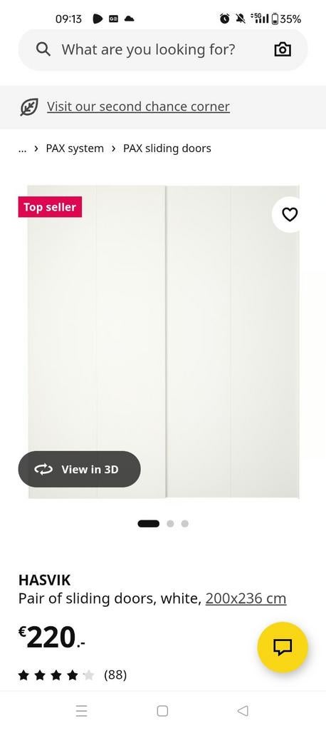 Ikea Hasvik schuifdeuren wit 200x236 cm, Ophalen of Verzenden