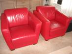2 rode leren fauteuils., Ophalen, Gebruikt, Minder dan 75 cm, Leer