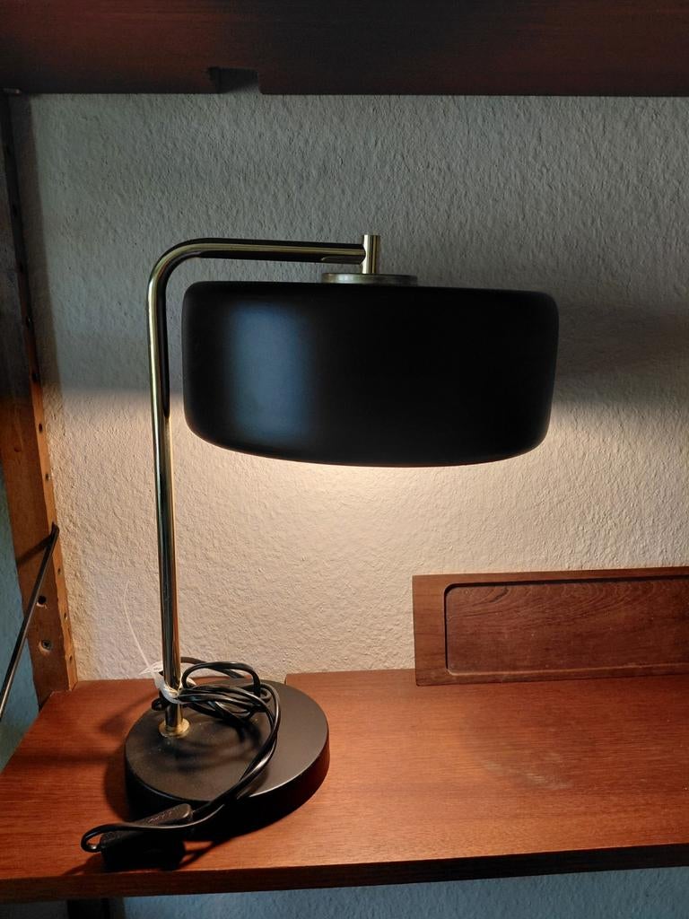 Jaren 90 tafellamp zwart met messing, Ophalen of Verzenden, Zo goed als nieuw, Minder dan 50 cm