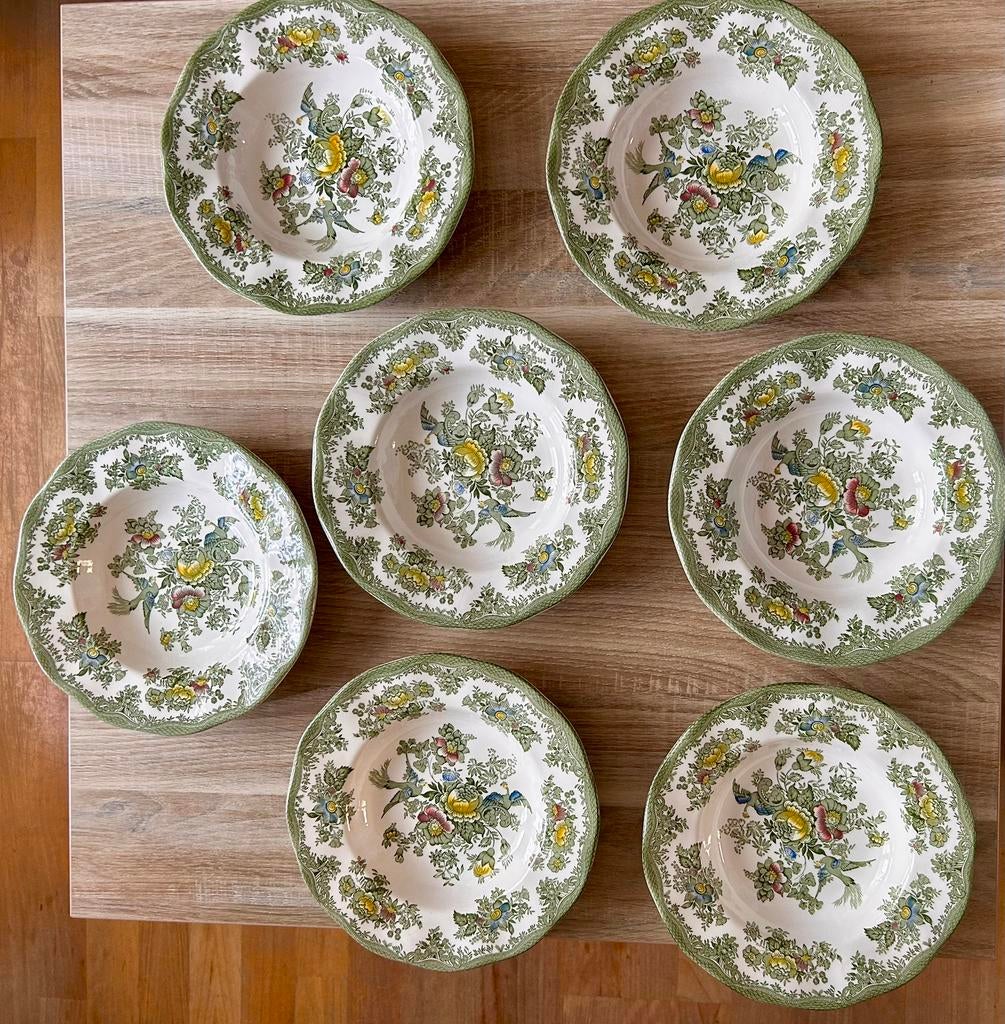 7 diepe borden Wedgwood Enoch Tunstall Orienta Pheasants, Antiek en Kunst, Antiek | Servies los, Verzenden