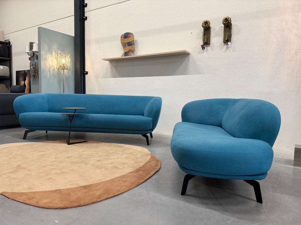Nieuw Leolux Flint Bank 3,5 zits & Chaise Lounge Blauw Stof, Leolux, 75 tot 100 cm, Ophalen of Verzenden, Rechte bank