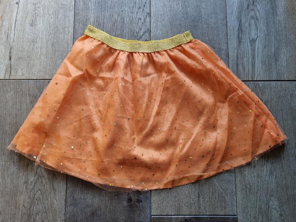 Oranje glitter rokje - Maat 128-134 Koningsdag, Ophalen of Verzenden, Gebruikt, Meisje, Jurk of Rok