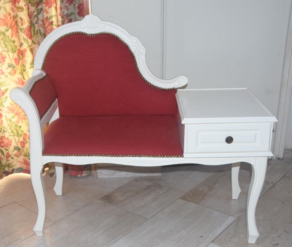 Brocante Telefoonbankje met nieuwe bekleding Garderobebankje, Antiek en Kunst, Ophalen