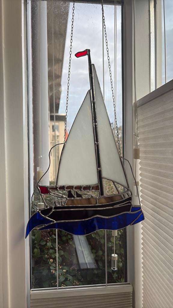 Zeilboot Glas in lood, Antiek en Kunst, Kunst | Overige Kunst, Ophalen of Verzenden