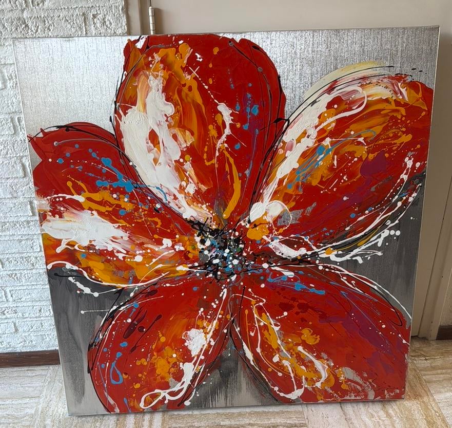 GOEDKOOP!! Schilderij met bloem 100x100 cm, Ophalen