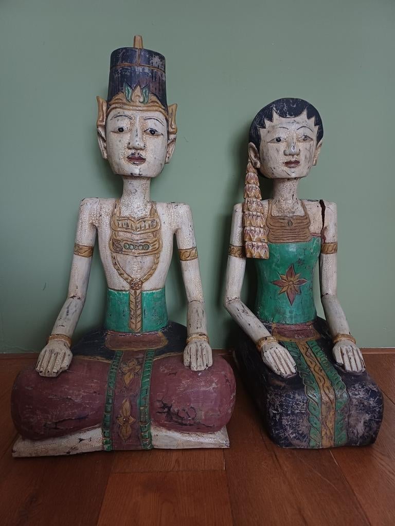 Oosterse houten beelden - Man en Vrouw, Ophalen, Handgemaakt, 20 - 50 cm, Beeld