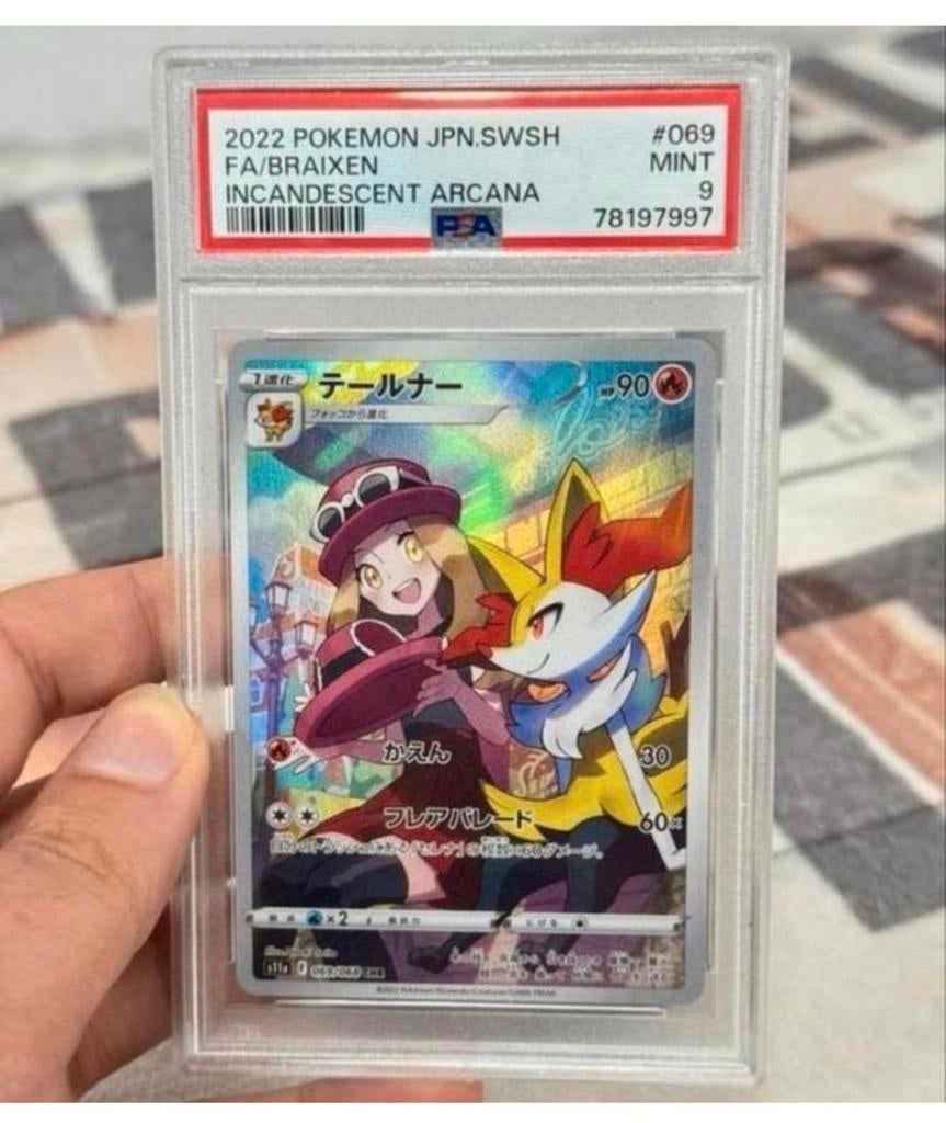 2022 pokemon JPN FA braixen incandescent Arcana PSA 9 - 069, Ophalen of Verzenden, Zo goed als nieuw, Losse kaart, Foil