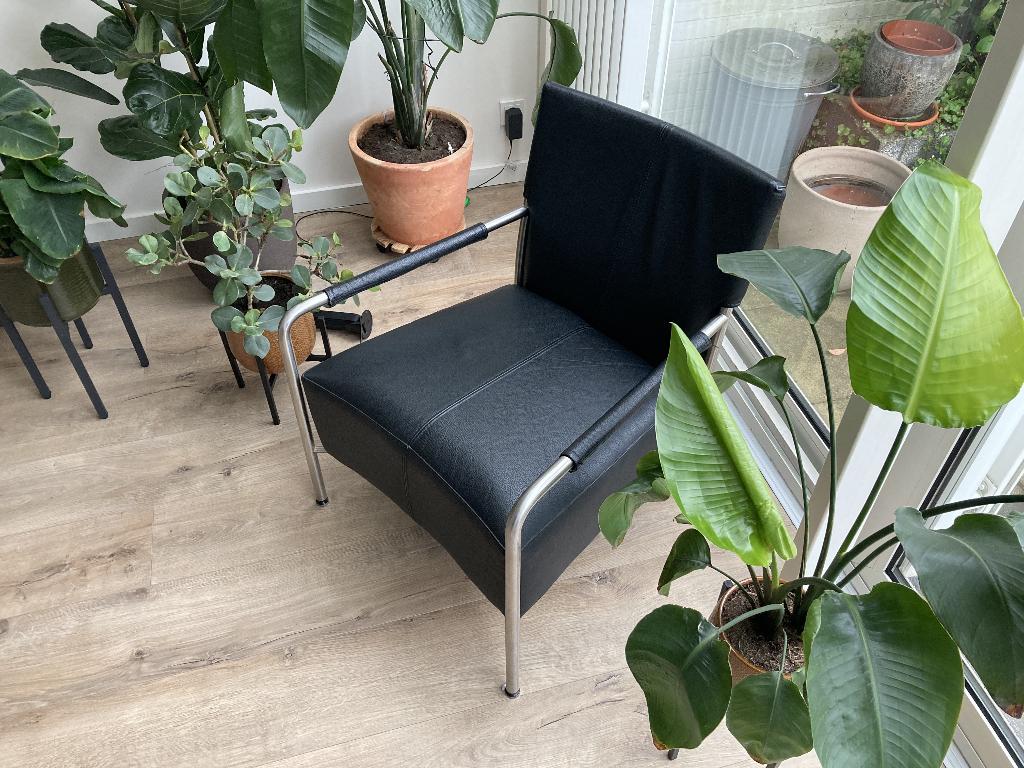 ZGAN! Zwart leren Bert Plantagie Class fauteuil (2x), Huis en Inrichting, Fauteuils, Ophalen, Minder dan 75 cm, Zo goed als nieuw