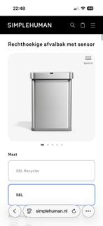Simplehuman Sensor prullenbak - 58L, Huis en Inrichting, Woonaccessoires | Prullenbakken, 40 liter of meer, Ophalen of Verzenden