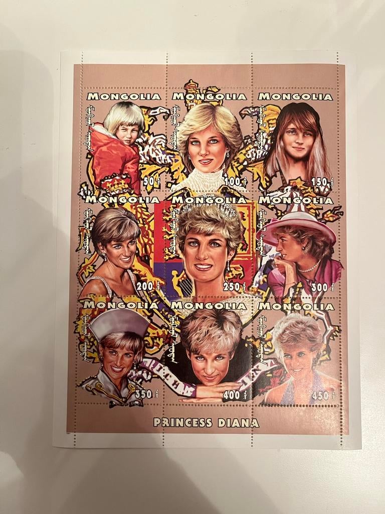 Mongolie blok Prinses Lady Diana - 2, Ophalen of Verzenden, Postfris, Koningshuis